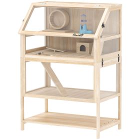 Wooden Hamster Cage For Wood Acrylic With Detachable Lower Floor, Storage Shelf, Hut, Seesaw, Exercise Wheel