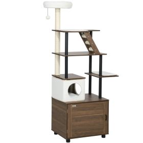 68.5" Cat Tree with Litter Box Enclosure, 2 in 1 Cat Tower Hidden Litter Box Furniture with Scratching Posts, Brown