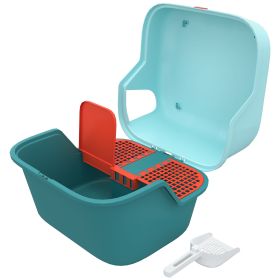 Cat Litter Box with Scoop, Easy to Clean & Openable Cover, Green