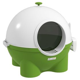 Hooded Litter Box with Lid, Scoop, Cat Box with Leaking Sand Pedal, Top Handle, 20.9" L x 20.1" W x 18.9" H, Dark Green