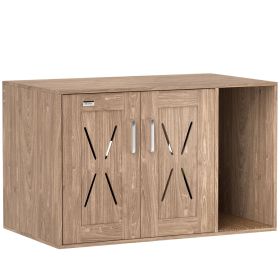 Cat Litter Box Enclosure with Scratching Board, Cat Washroom End Side Table, 31.5" x 19" x 20", Walnut Brown